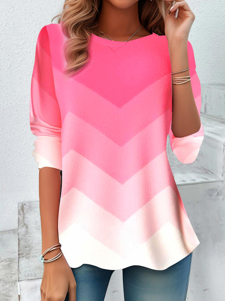 

Vintage Color Block Crew Neck Long Sleeve T-shirt, Pink, T-shirts
