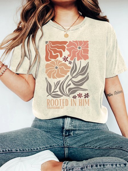 

Rooted In Him Christian Vintage Distressed Shirt, Off white, T-shirts