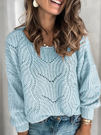 

Women Yarn/Wool Yarn Color Block Long Sleeve Comfy Casual Sweater, Blue, Sweaters
