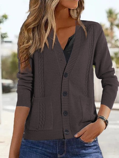 

Women Wool/Knitting Plain Long Sleeve Comfy Casual Cardigan, Coffee, Sweaters