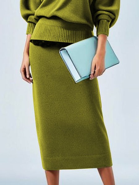 

Elegant Plain Regular Fit Midi Skirt, Green, Skirts