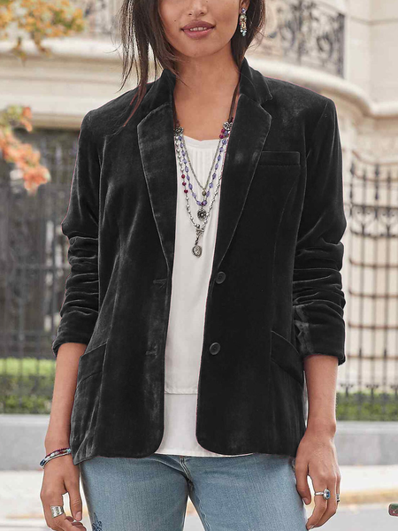 

Women's Spring/Fall Outerwear Casual Plain Long Sleeve Regular Blazer, Black, Blazers