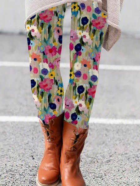 

Casual Floral Long Leggings, Multicolor, Leggings