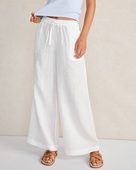 

Cotton And Linen Casual Loose Pants, White, Pants