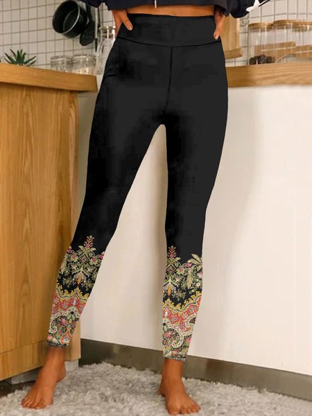 

Casual Ethnic Long Leggings, Black, Leggings