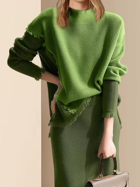 

Loose Color Block Mock Neck Long Sleeve Regular Sleeve Casual Sweater, Green, Pullovers