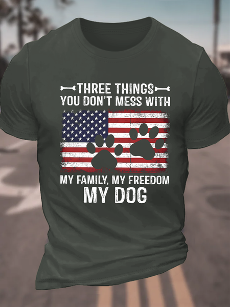 

Three Things You Don't Mess With My Dog Cotton T-Shirt, Dark gray, T-shirts