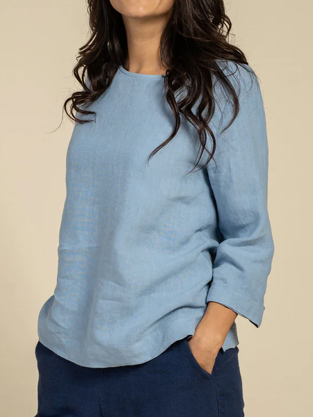 

Loose Cotton Plain Casual Shirt, Blue, Blouses & Shirts
