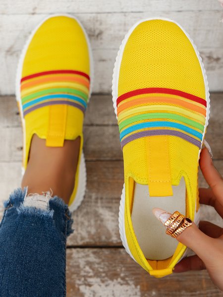 

Plain Casual All Season Mesh Fabric Flyknit Sneakers, Yellow, Sneakers