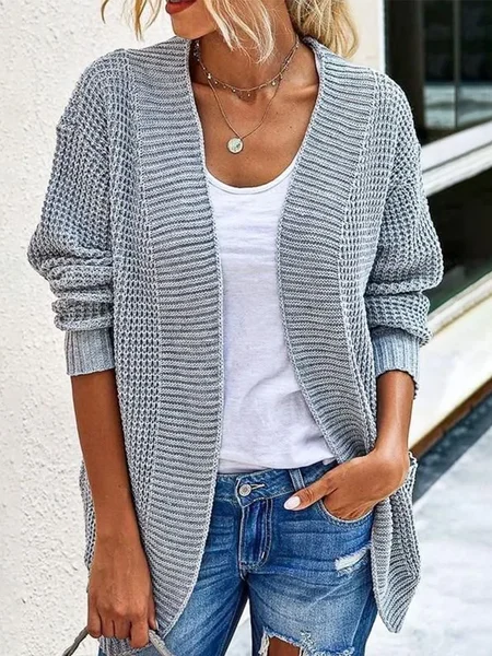 

Casual Plain Wool/Knitting Others Cardigan, Light gray, Sweaters & Cardigans