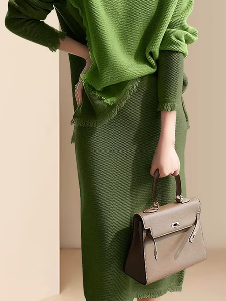 

Medium Elasticity Casual Loose Plain Midi Skirt, Green, Skirts