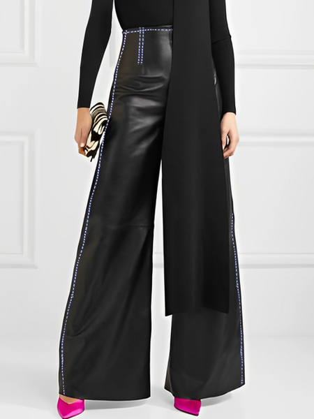

Micro-Elasticity Pocket Stitching Urban Faux Leather Long Pants, Black, Pants