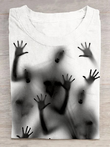 

Casual Crew Neck Loose Abstract Figure T-Shirt, White, T-shirts