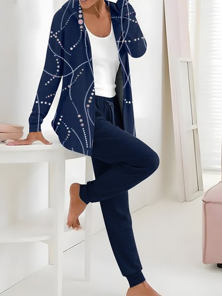 

Women Geometric Hoodie Long Sleeve Comfy Casual Top With Pants Two-Piece Set, Deep blue, Sets
