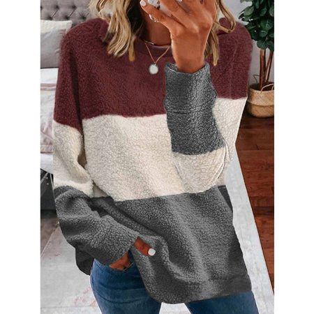 

Casual Crew Neck Color Block Sweatshirt Zipper, Red, Hoodies & Sweatshirts