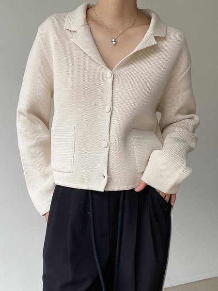 

Shawl Collar Plain Loose Casual Regular Sleeve Cardigan, Off white, Cardigans