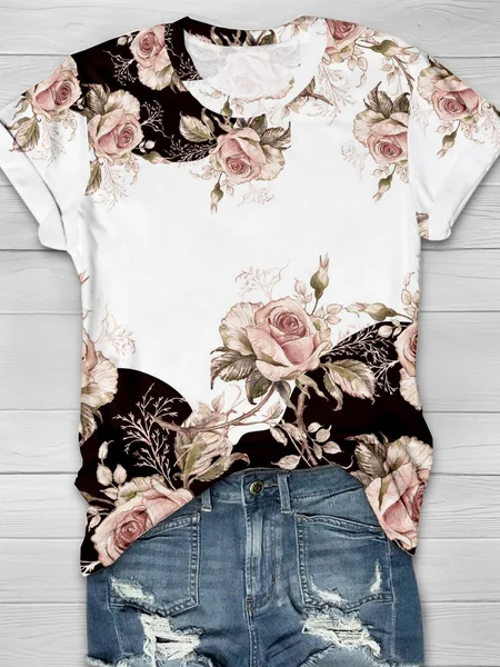 Jersey Crew Neck Casual T-Shirt, White, T-shirts