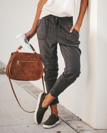 Jersey Casual Plain Pants, Deep gray, Pants