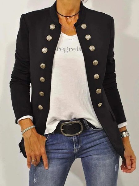 

Women's Plain Buttoned Regular Regular Fit Jacket, Black, Outerwear