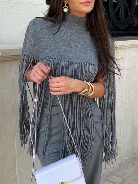 

Turtleneck Plain Urban Sweater, Gray, Pullovers