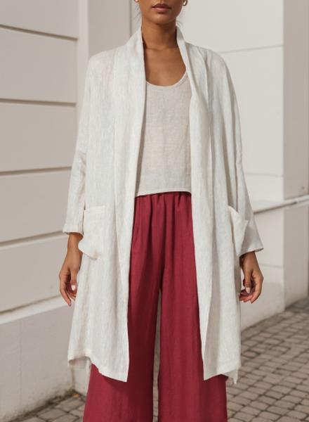 

Women's Jacktet Linen Open-Front Shawl Collar Jacket, Khaki, Outerwear