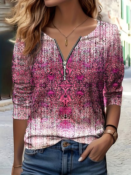 

Casual Ethnic Crew Neck Long Sleeve T-shirt, Watermelon, T-shirts