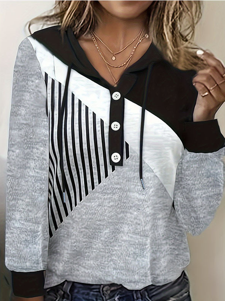 

Hoodie Long Sleeve Geometric Regular Loose Blouse For Women, Gray, Blouses