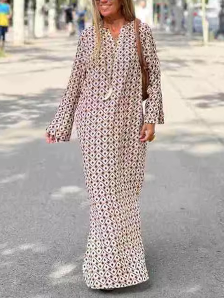

Women Striped Hoodie Long Sleeve Comfy Casual Maxi Dress, Beige, Dresses