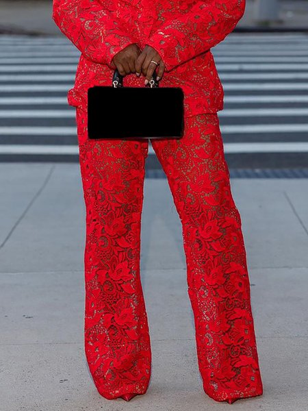 

Regular Fit Elegant Straight Long Pants, Red, Pants