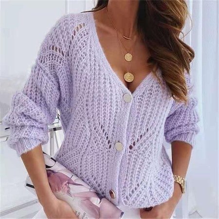 

Women Wool/Knitting Plain Long Sleeve Comfy Casual Cardigan, Purple, Sweaters