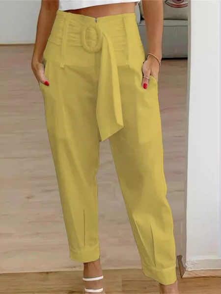 Casual Floral Long Pant, Yellow, Pants