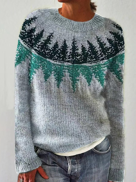 

Yarn/Wool Yarn Abstract Casual Crew Neck Sweater, Gray, Sweaters