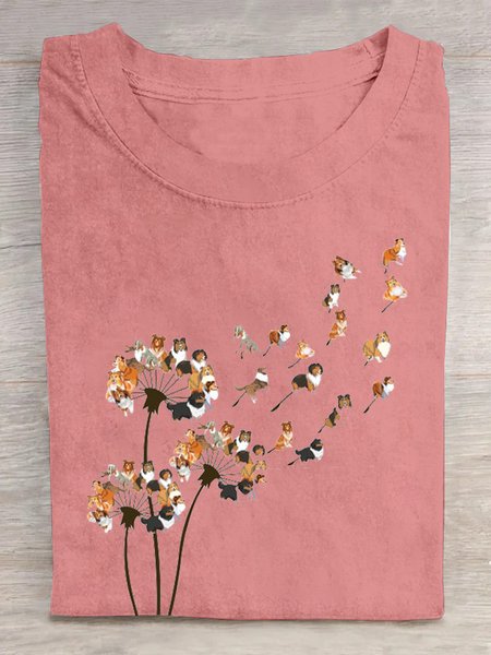 

Casual Dog Crew Neck Short Sleeve T-shirt, Orange pink, T-shirts