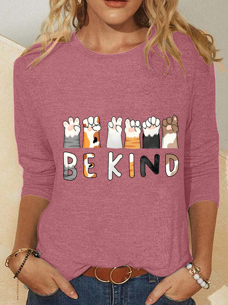 

Be Kind Funny Cat Casual Long Sleeve Shirt, Watermelon, Long sleeves