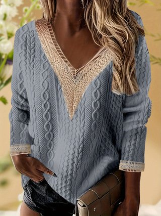 

Casual V Neck Ethnic Sweatshirt Lace, Gray, Hoodies & Sweatshirts