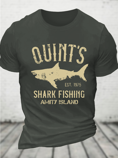 

Quint's Shark Fishing Graphic Print Cotton T-Shirtw, Dark gray, T-shirts