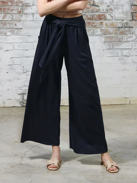 

Knot Front Casual Plain Loose Pants, Purplish blue, Pants