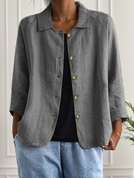 

Casual Loose Cotton And Linen Shawl Collar Kimono, Gray, Cardigans