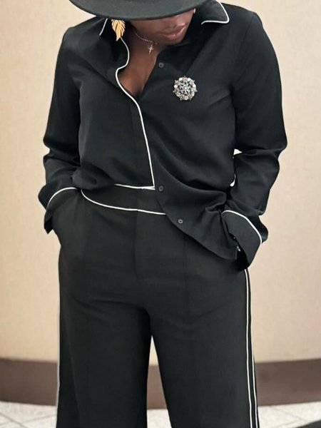 

Urban Regular Fit Shirt Collar Regular Sleeve Shirt With Brooch, Black, Blouses and Shirts