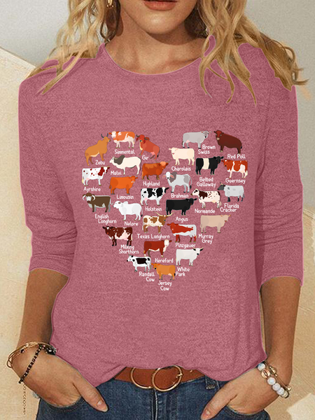 

Crew Neck Long Sleeve Text Letters Regular Loose Blouse For Women, Watermelon, Blouses