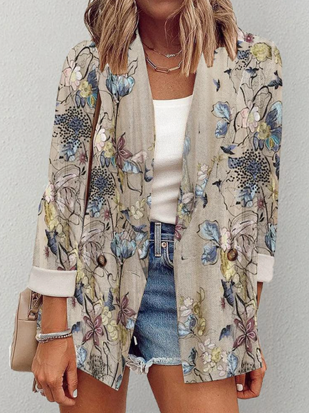 

Women's Floral Regular Loose Blazer, Khaki, Coats