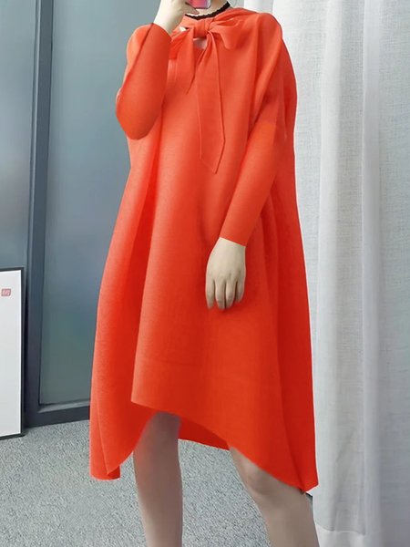 Pocket Stitching Loose Raglan Sleeves Elegant Dress, Orange, Midi Dresses