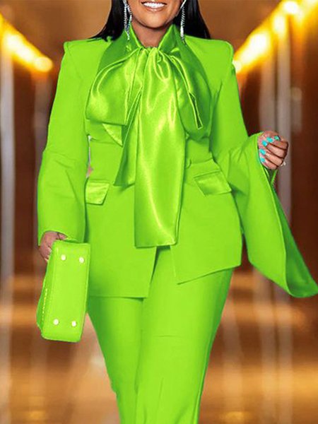 

Elegant Bell Sleeve Shawl Collar Regular Fit Plain Blazer, Green, Blazers