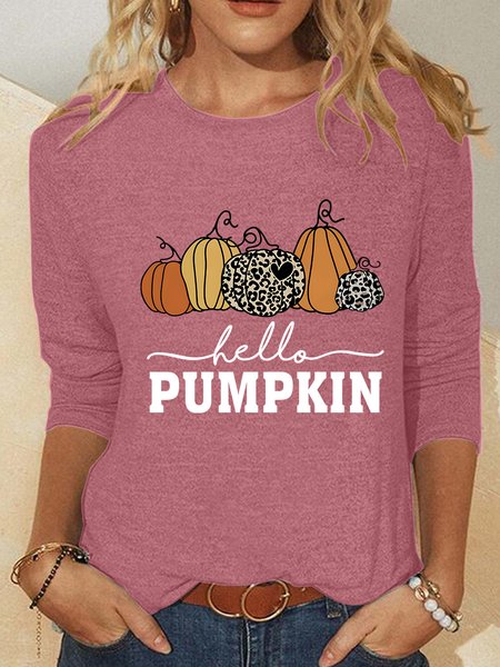 

Comfort Colors Hello Pumpkin Fall Casual Long Sleeve Shirt, Watermelon, Long sleeves