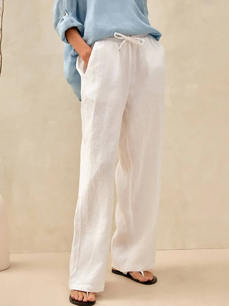 

Cotton Casual Loose Pants, White, Pants