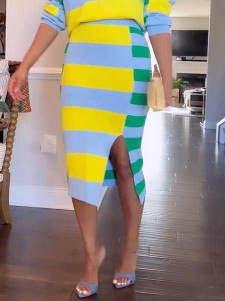

Regular Fit Elegant Striped Color Block Skirt, As picture, Skirts