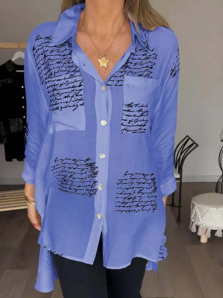 

Loose Casual Text Letters Shirt Collar Shirt, Deep blue, Blouses & Shirts