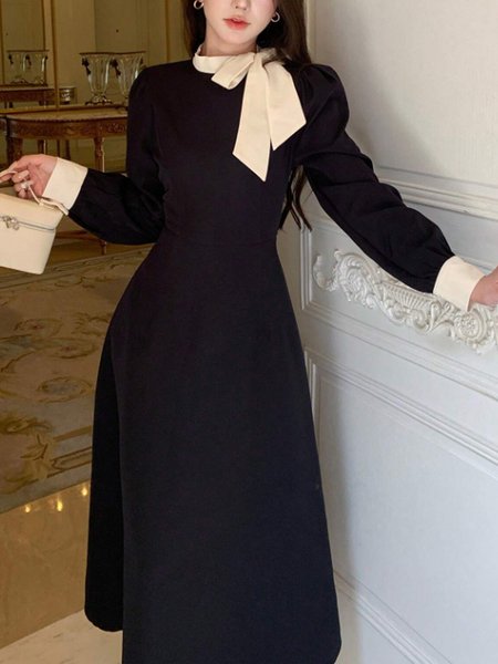 

Urban Regular Fit Long Sleeve Color Block Midi Dress, Black-white, Midi Dresses
