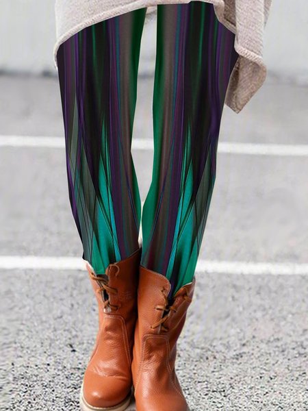 

Casual Abstract Long Leggings, Black-green, Leggings
