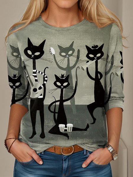 Cat Print Casual T Shirt